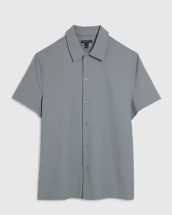 Blue Muscle Fit Stretch Ribbed Shirt