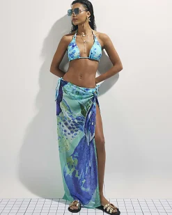 Blue Orchid Print Maxi Beach Skirt