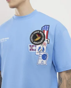 Blue Oversized Fit Midweight USA T-Shirt