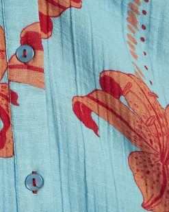 Blue Palm Print Beach Shirt