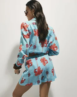 Blue Palm Print Beach Shorts