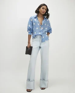 Blue Polka Dot Print Long Sleeve Shirt