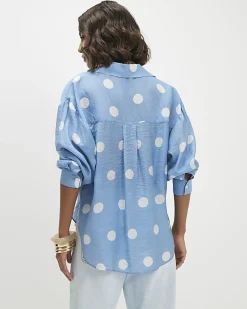 Blue Polka Dot Print Long Sleeve Shirt