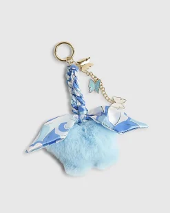 Blue Pom Pom Plaited Scarf Butterfly Charm