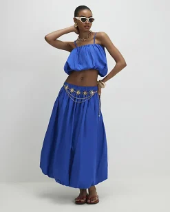 Blue Poplin Bubble Hem Skirt