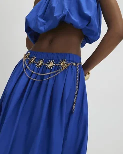 Blue Poplin Bubble Hem Skirt