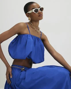 Blue Poplin Bubble Top
