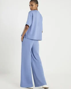 Blue Premium Drawstring Wide Leg Joggers