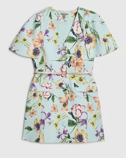 Blue Premium Floral Cape Mini Dress