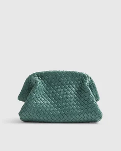 Blue Premium Small Leather Woven Clutch Bag