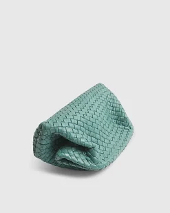 Blue Premium Small Leather Woven Clutch Bag