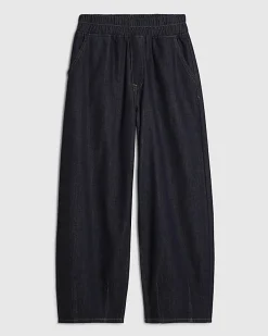 Blue Pull On Barrel Leg Jeans