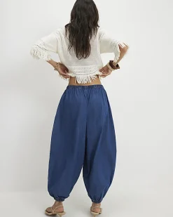 Blue Pull On Cuffed Hareem Jeans