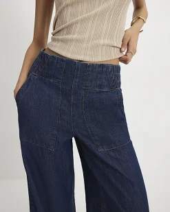 Blue Pull On Wide Leg Jeans