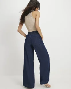 Blue Pull On Wide Leg Jeans