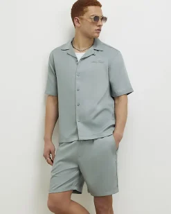 Blue Regular Fit Embroidered Script Shirt