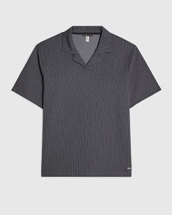 Blue Regular Fit Jacquard Open Collar Shirt