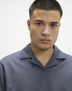 Blue Regular Fit Jacquard Open Collar Shirt