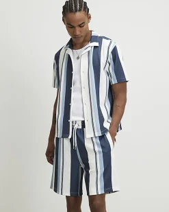 Blue Regular Fit Textured Stripe Shorts
