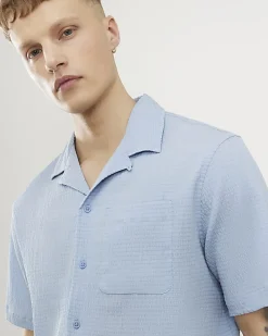 Blue Regular Fit Textured Short Sleeve Shirt
