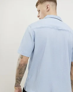 Blue Regular Fit Textured Short Sleeve Shirt