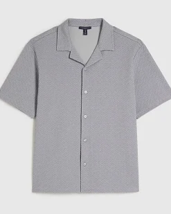 Blue Regular Fit Triangle Jacquard Shirt