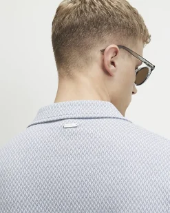 Blue Regular Fit Triangle Jacquard Shirt