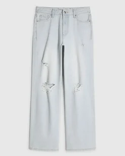Blue relaxed straight ripped jeans