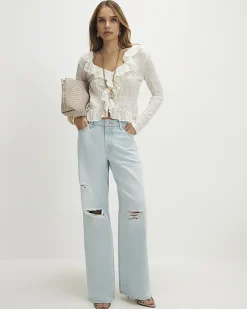 Blue relaxed straight ripped jeans