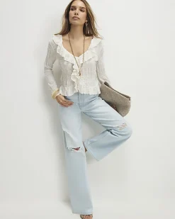Blue relaxed straight ripped jeans