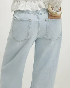 Blue relaxed straight ripped jeans
