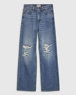Blue Relaxed Straight Ripped Jeans