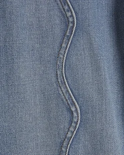 Blue Relaxed Straight Scallop Seam Jeans