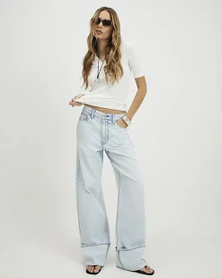 Blue Relaxed Straight Turn Up Hem Jeans