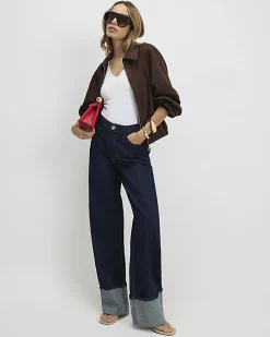 Blue Relaxed Straight Turn Up Cuff Jeans