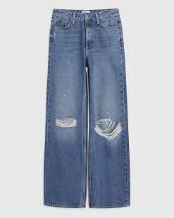 Blue Ripped Relaxed Straight Jeans