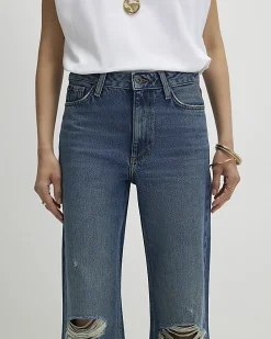Blue Ripped Relaxed Straight Jeans