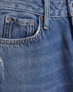Blue Ripped Relaxed Straight Jeans