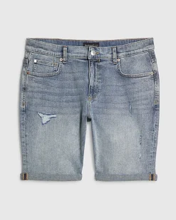 Blue Ripped Slim Fit Stretch Denim Shorts