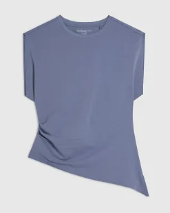 Blue Ruched Side Grown On Sleeve T-shirt