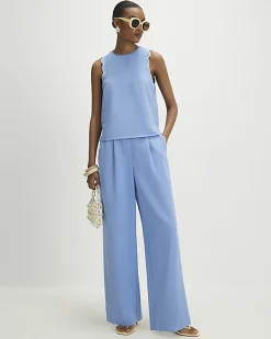 Blue Scallop Trim Wide Leg Trousers