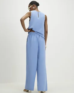 Blue Scallop Trim Wide Leg Trousers