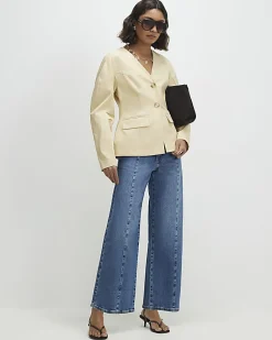 Blue Seam Detail Cropped Jeans