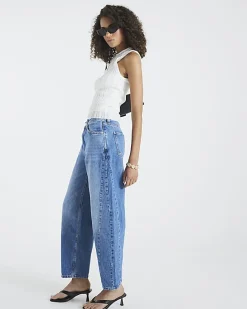 Blue Seamed Barrel Leg Jeans