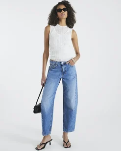 Blue Seamed Barrel Leg Jeans