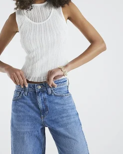 Blue Seamed Barrel Leg Jeans
