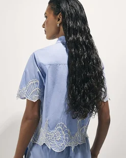 Blue Shell Embroidered Hem Shirt