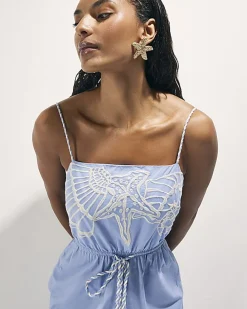 Blue Shell Embroidered Jumpsuit