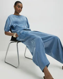 Blue Shimmer Balloon Leg Trousers