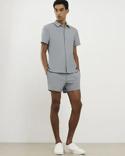 Blue Short Length Rib Stretch Shorts